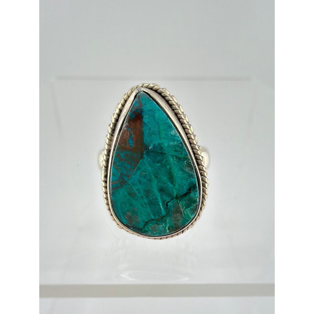 Teardrop Chrysocolla Gemstone 925 Sterling Silver Ring Size 7.5 - Picture 4 of 7